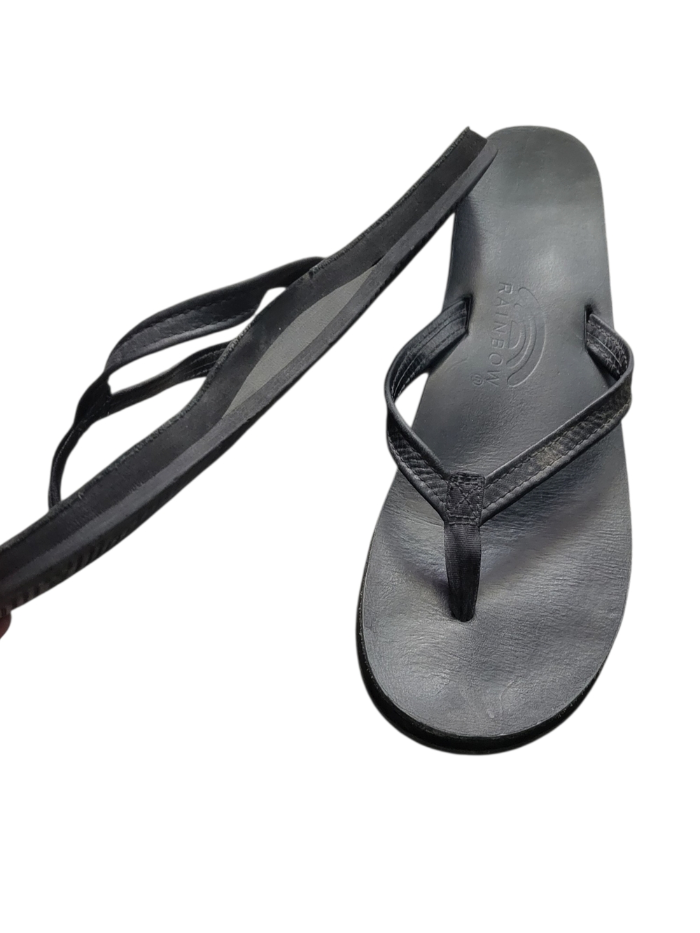 Rainbow LEATHER thong Beach Summer Flip Flop 9 - 9.5 Real Leather Black Charcoal